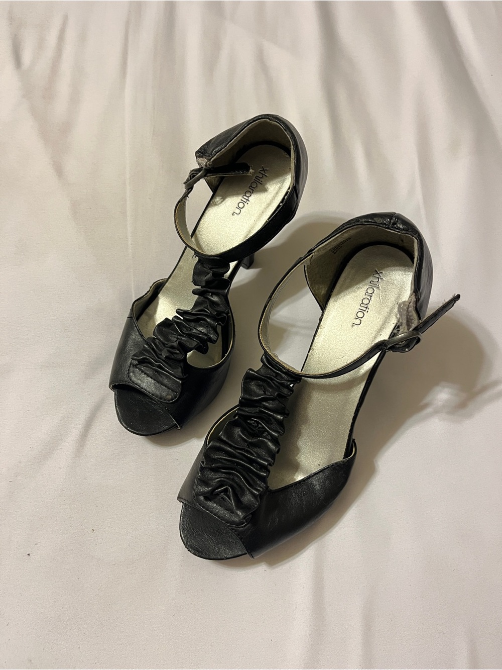 Xhilaration Black Ruched Peep-Toe Ankle Strap Heels
